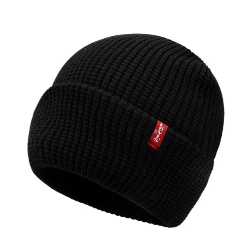 NWT Levi's Men's Black Waffle Beanie & Woven Buffalo Black Gray‎ Plaid Scarf Set